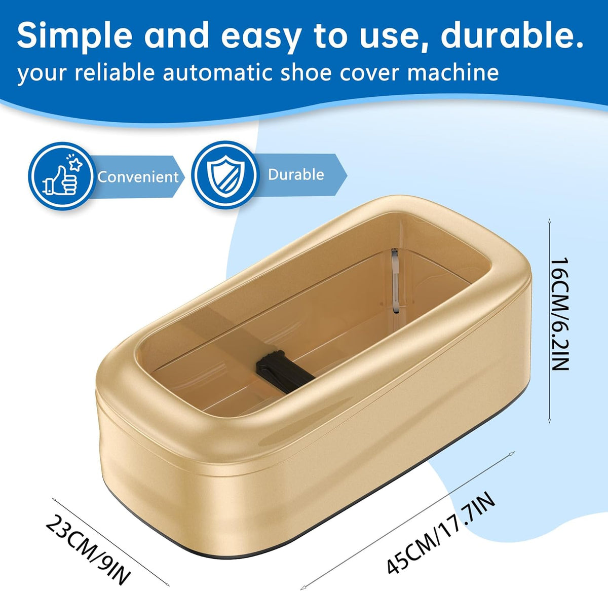 Upgraded Large Automatic Shoe Cover Dispenser, Waterproof & Non-Slip with 200 Disposable Covers, Fits Men¡¯s Shoes to Size 12, Heavy Duty for Home, Office, Factory, Indoor Use, Gold Decorative Design