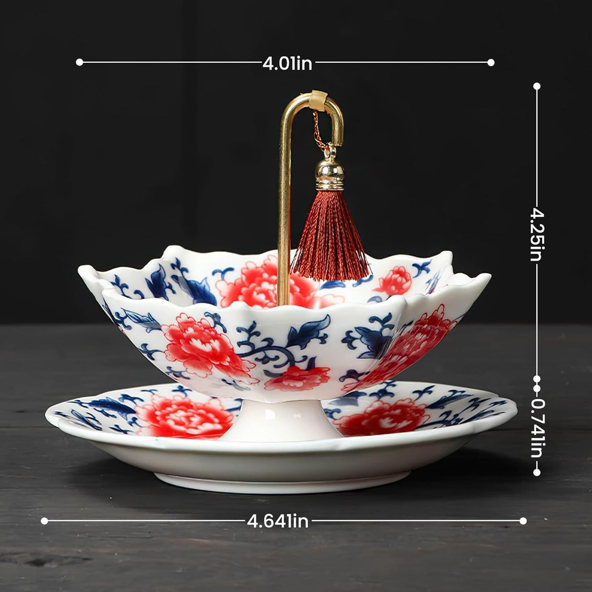 Umbrella Shape Ceramic Tea Strainer - Chinese Blue & White Porcelain Loose Leaf Filter with Rotating Design, Multi-Purpose Tea Infuser for Kung Fu/Coffee/Brewing (Red)