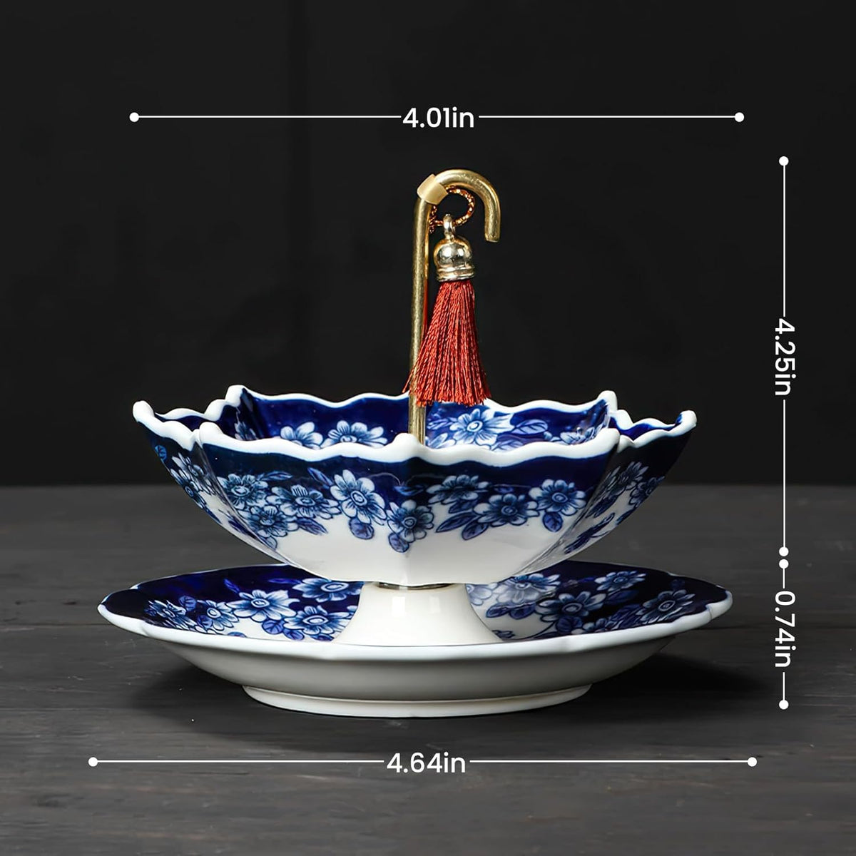 Umbrella Shape Ceramic Tea Strainer - Chinese Blue & White Porcelain Loose Leaf Filter with Rotating Design, Multi-Purpose Tea Infuser for Kung Fu/Coffee/Brewing (Bule)